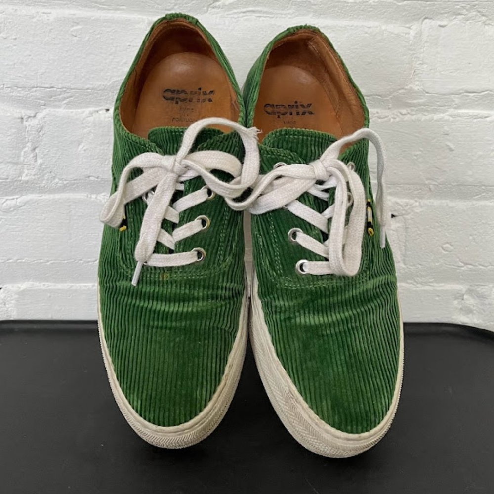 Aprix Green Corduroy Designer Sneakers